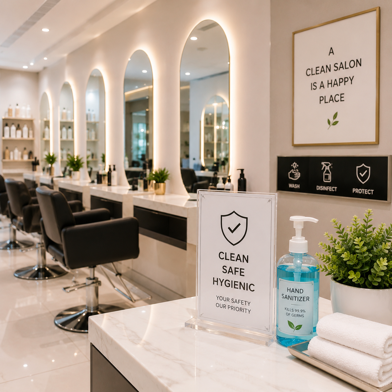 Clean and hygienic beauty salon environment.